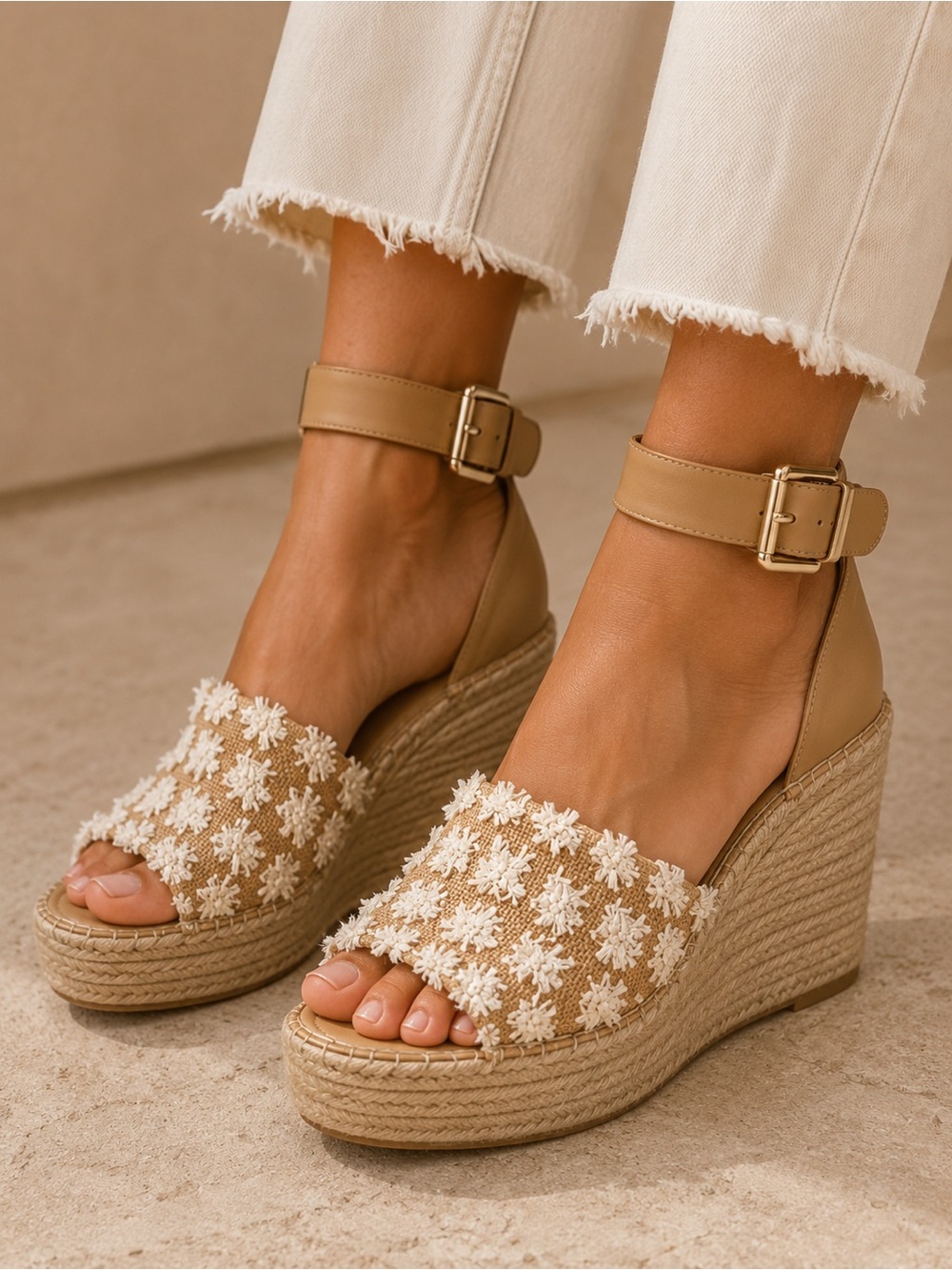 Marc Fisher Raffia Platform Ankle Strap Espadrilles Size 8